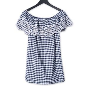 Forever 21 Off Shoulder Mini Dress Womens Medium Gingham Cottagecore Coquette